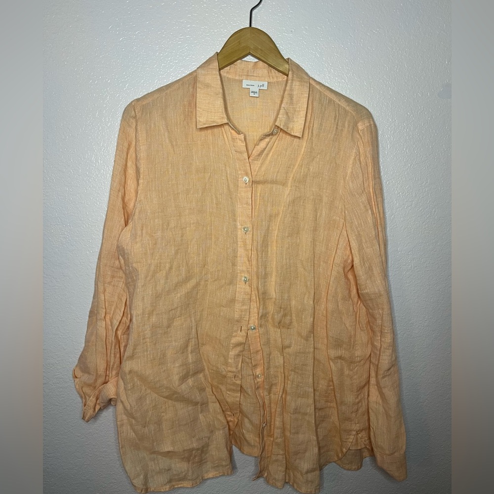 J. jill women’s orange 100% linen shirt size M